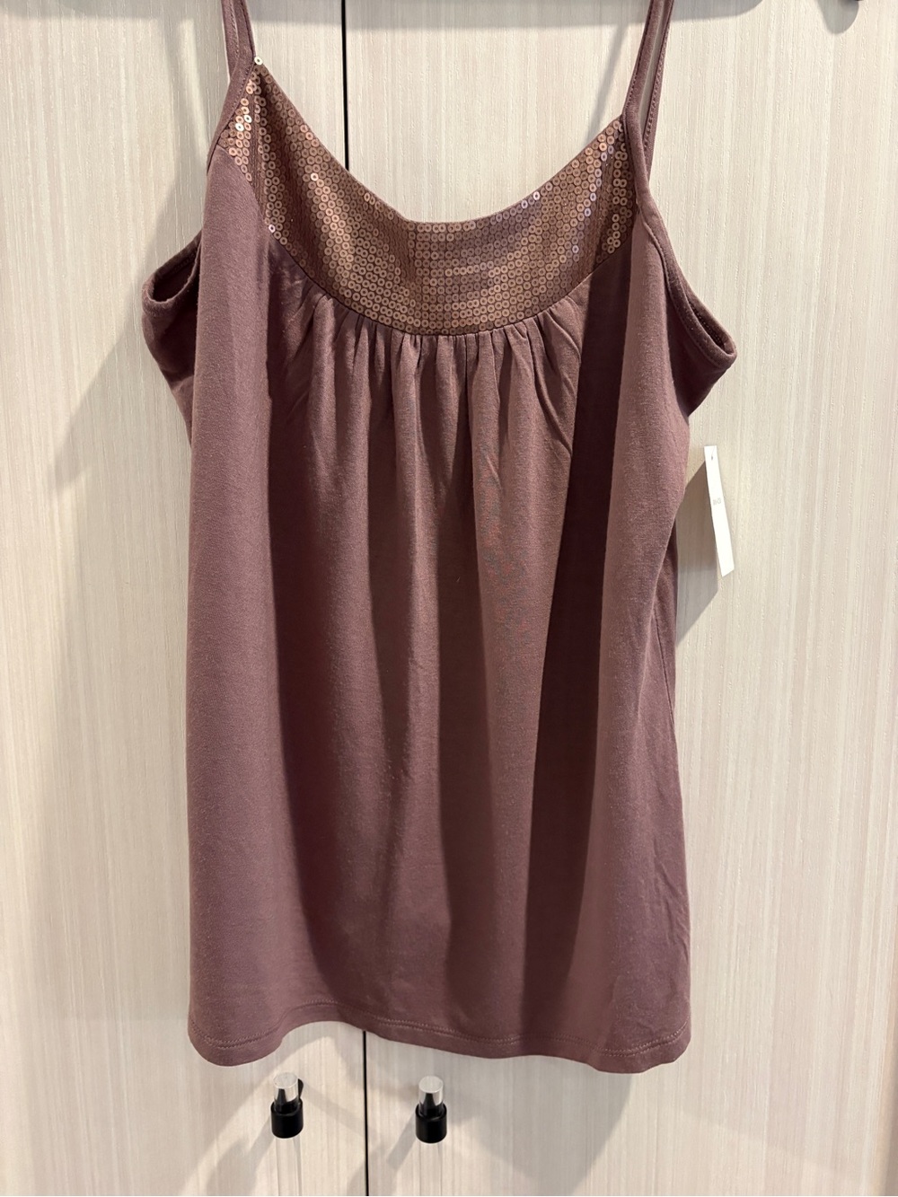 RW&CO - Brown Sequin-Trim Spaghetti Strap Camisole